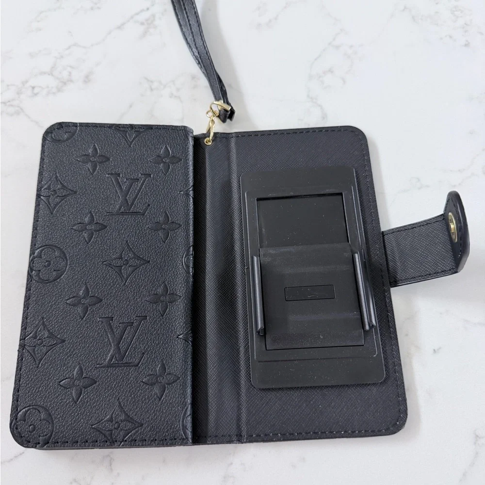 New IPhone 15 Pro Max Black Monogram Wallet Phone Case - Picture 3 of 6